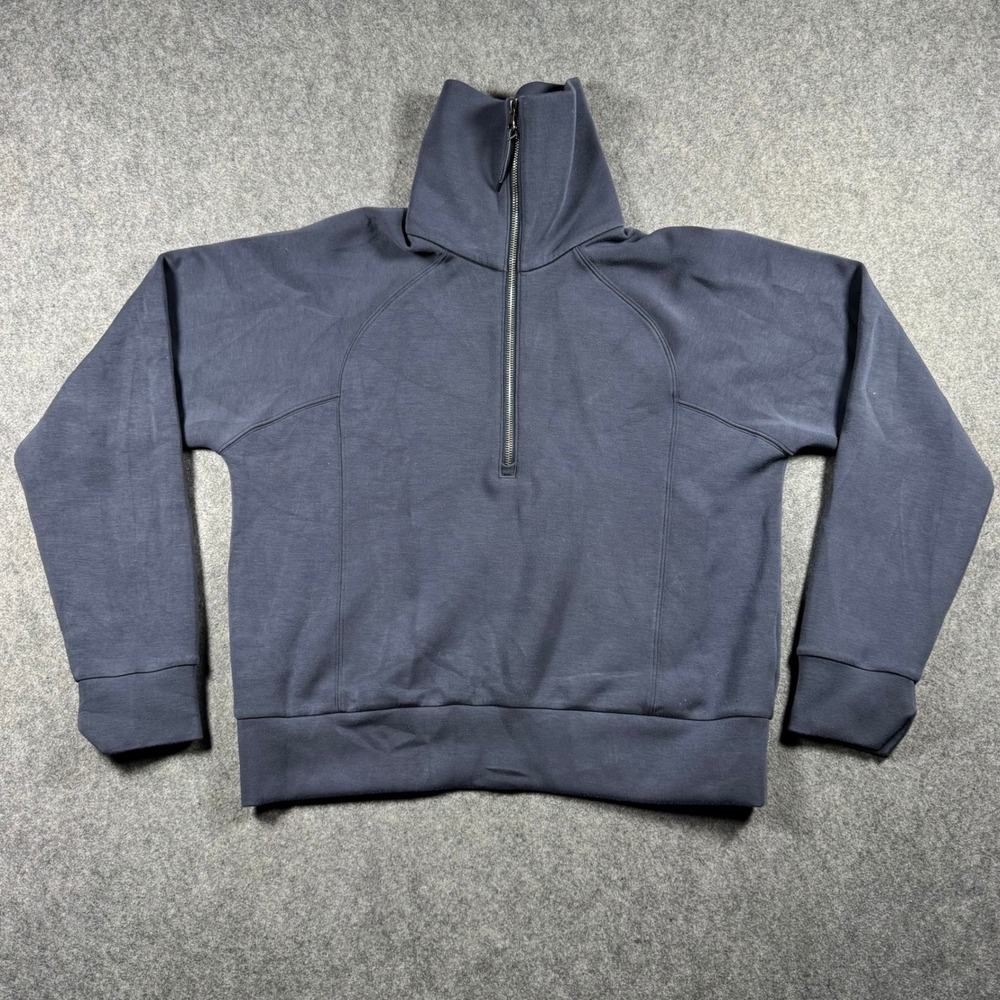 Spanx AirEssentials Half Zip Pullover Navy Blue Funnel Neck Sweatshirt Womens M